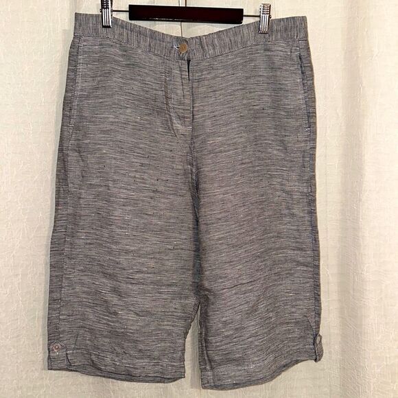 blue illusion M Chambray Heather Blue Linen Hem Tabs Bermuda Shorts with Pockets - Picture 1 of 12